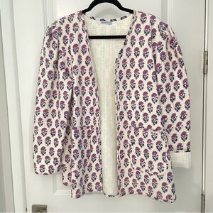 Le Bazar Coastal Quilted Floral Block Print Open Front Jacket.             2